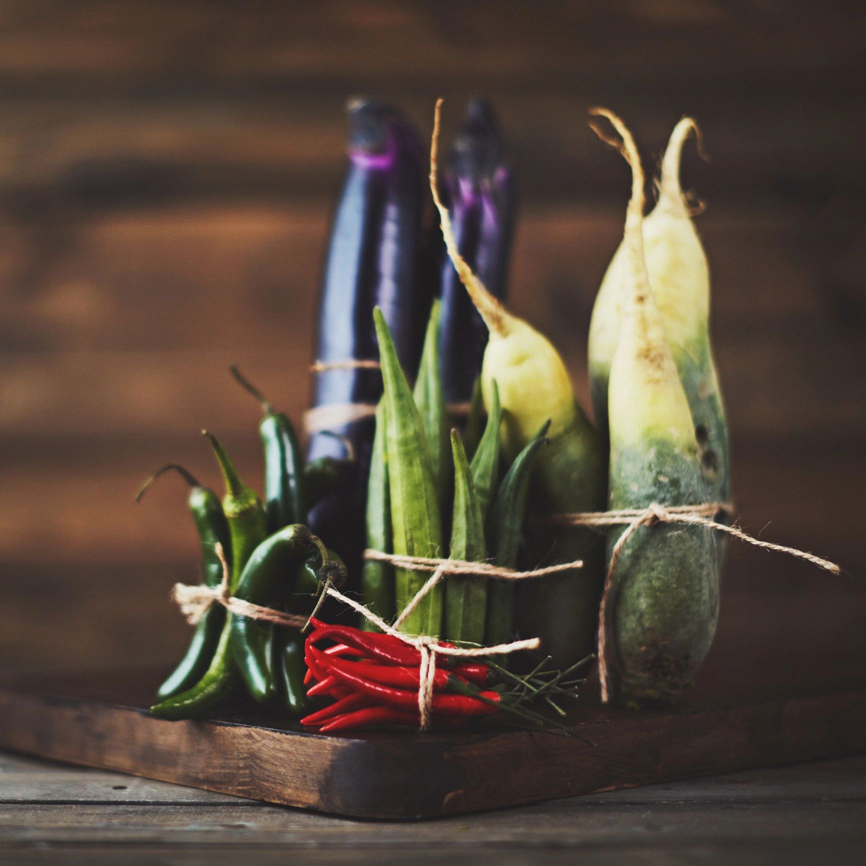 Assorted seasonal vegetables in a still life arrangement