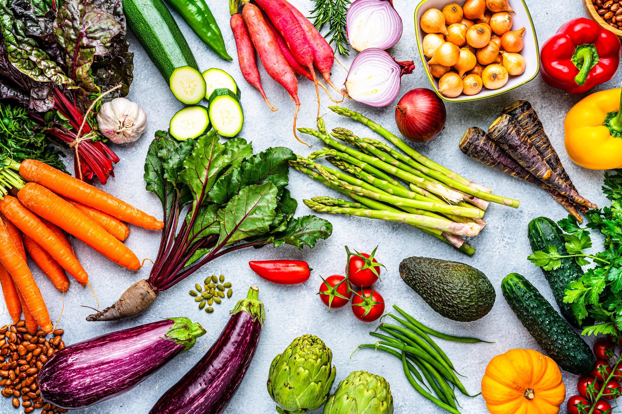 Assortment of fresh organic vegetables on a table