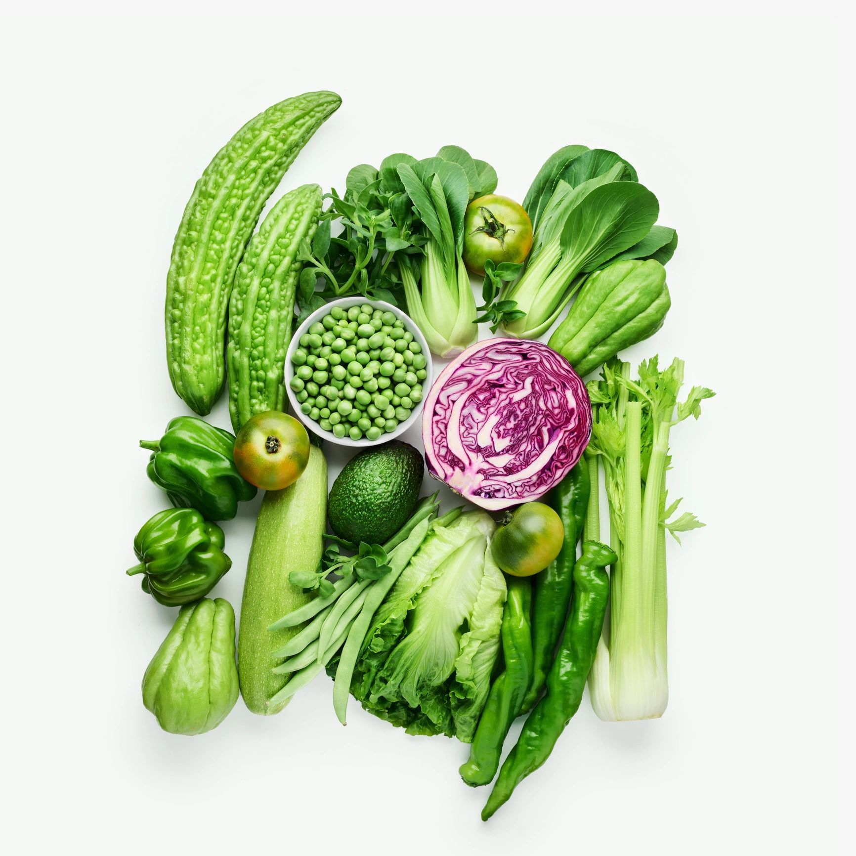 Green vegetables arranged as a flat lay